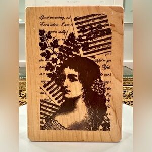 Jill Meyer Gallerie Vernissage Woman/Flower/Letters, Wood/Rubber Stamp USA - EUC